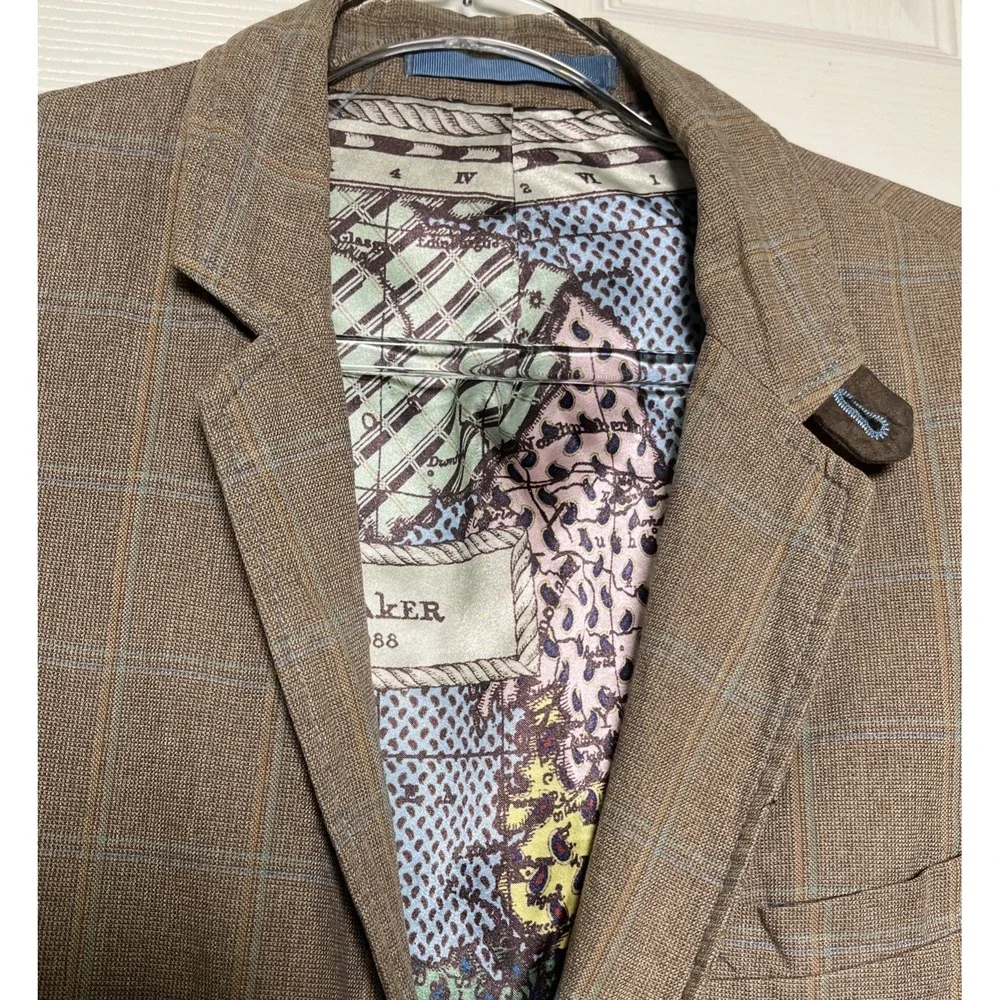 Ted Baker London Cotton‎ Windowpane Elbow Pads Map Lined Blazer  Size 4/US Large